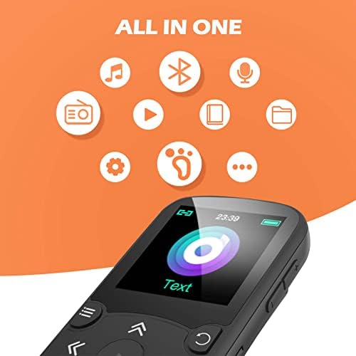 AGPTEK 64GB MP3 Player with Clip, A65 Bluetooth 5.3 Music Player for Sports | with FM Radio, Voice Recorder for Running, Supports up to 128GB TF Card, Orange