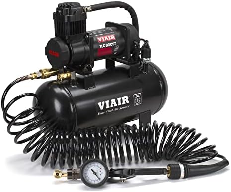 VIAIR TLC BOOST Air Compressor Source Kit – 120 PSI Stationary Tire Inflator with 1.5 Gallon Tank, Presta Valve Chuck, Inflation Tips & 30ft Coil Hose – For Air Tools, DIY Projects & Mobile Shops