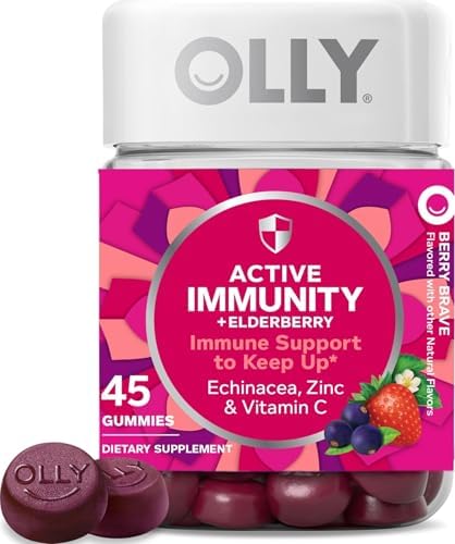 Olly Gummy Active Immunity+Elderberry, 45 Gummies (1 Pack), Berry Flavor