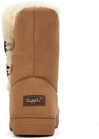 CLPP'LI Womens Twin Button Fully Fur Lined Winter Snow Boots
