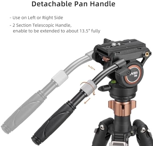 Cayer H8 Tripod Fluid Head, 60mm Base Video Head 13.2 Lb Load for Camera | Metal Housing, Adjustable Pan Handle, Smooth Fluid Movement