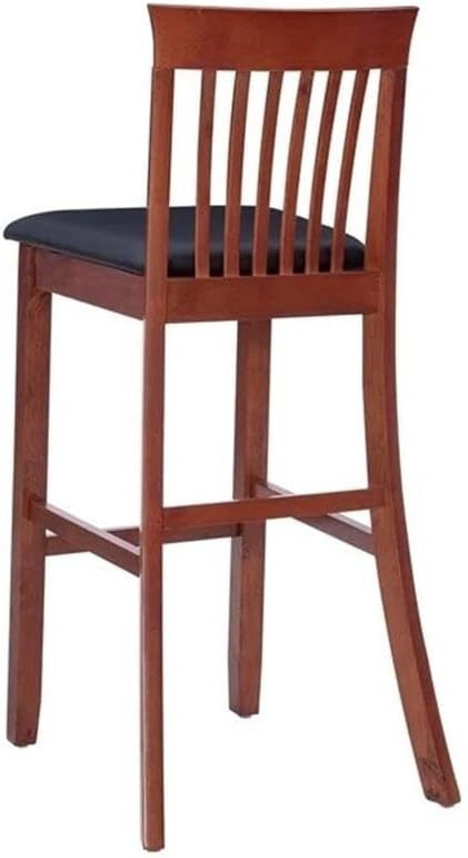 Riverbay Furniture 25" Mission Back Bar Stool, Rubberwood & Faux Leather, Dark Cherry/Black Finish, Counter Height Dining Seat with Padded Easy-Clean Upholstery, 37" H for Kitchen or Home Bar Use