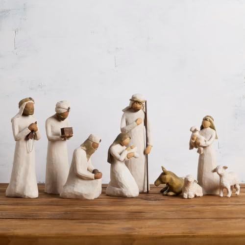 Willow Tree Shepherd and Stable Animals, Sculpted Hand-Painted Nativity Figures, 4-Piece Set | Designed by Artist Susan Lordi, Build the Nativity Scene, a Timeless Holiday Tradition to Display on Mantel or Tabletop