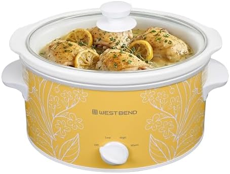 West Bend Slow Cooker 4-Quart Manual Crockery Style with Dishwasher Safe Oval Ceramic Crockpot and Glass Lid Two Temperature Settings Plus Keep Warm, 210-Watts, Black