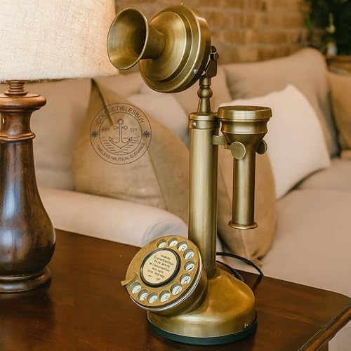 Antique Brass Candlestick Phone Replica Electronic Corded Rotary Dial Phone Home DecorWestern Electric Bell Telephone