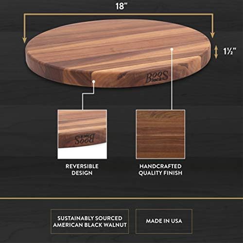 John Boos R-Board Series Round Wooden Maple Cutting Board 18”x18” – 1.5” Thick, 14-lb Reversible Butcher Block with Edge-Grain – Made in the USA