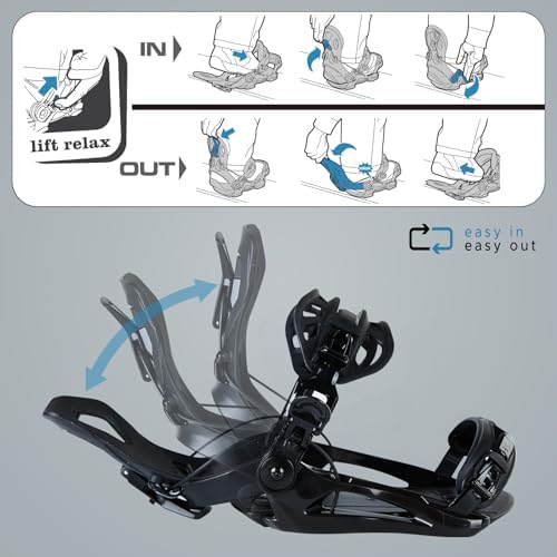 XCMAN Rear Step in Style Snowboard Bindings Lightweight Rear Entry All-Mountain Bindings for Men Women Easy in and Out