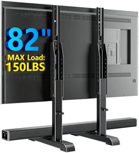 Universal TV Stand, Table Top TV Stand Base Wobble Replacement for Most 24 to 80 Inch LCD LED TVs, 7 Height Adjustable TV Legs Hold up to 150lbs