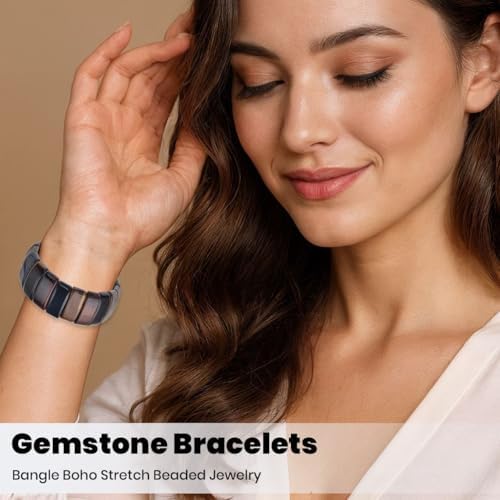 Gemstone Bracelets Charm Cuff Bracelets for Men Bangle Stretch Beaded | Birthday, Gifts