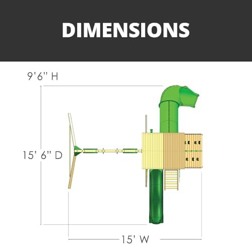 Gorilla Playsets 01-1089 Avalon Treehouse Swing Set with Oversized Green Vinyl Canopy Roof, Twister Tube Slide, Climbing Wall, Ladder