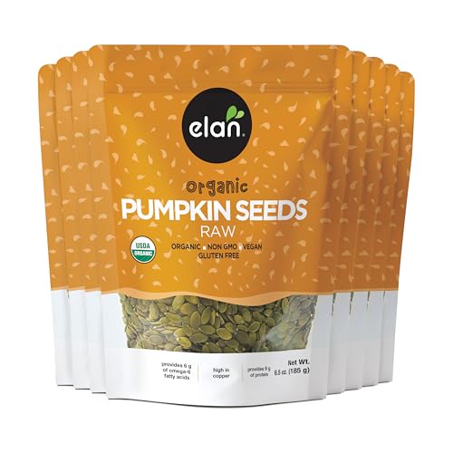 Elan Organic Pumpkin Seeds, 6.5 oz, Unsalted, Unroasted Shelled Kernels, No Shell, Non-GMO, Vegan, Gluten-Free, Kosher, Nutritious Seeds