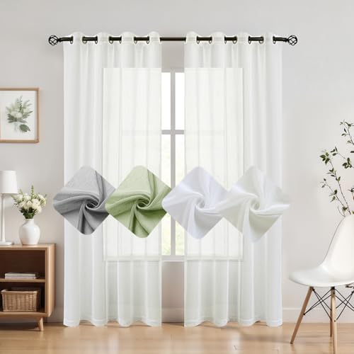 Randall Off White Sheer Open Weave Curtain for Living Room 2 Panels,72"