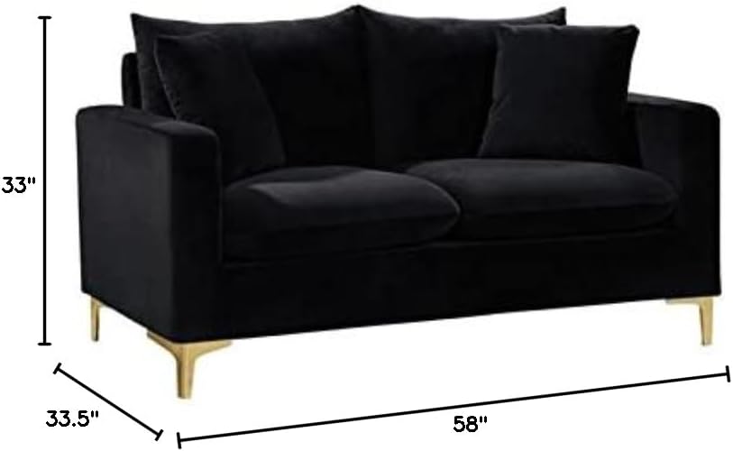Meridian Furniture Naomi Collection Modern | Contemporary Grey Velvet Upholstered Loveseat with Stainless Steel Base in a Rich Gold or Chrome Finish, 633Grey-L