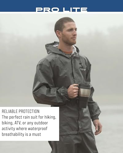FROGG TOGGS Men's Pro Lite Rain Suit, Waterproof, Breathable, Dependable Wet Weather Protection, Carbon Black, XL/XXL
