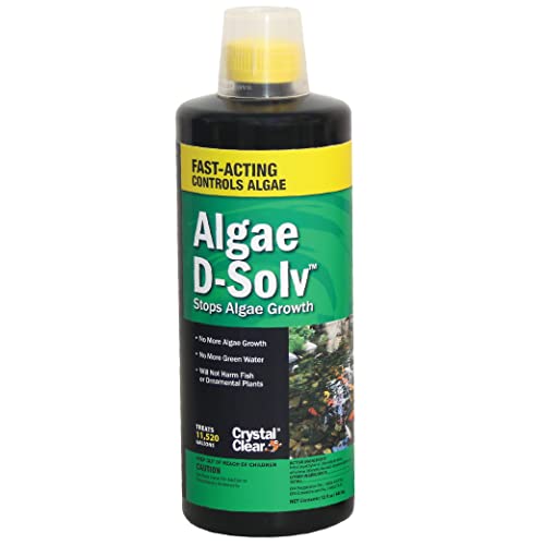 CrystalClear Algae D-Solv EPA Registered Pond Algaecide, 1 Gallon | Fast-Acting algae control for fountains & outdoor ponds containing koi & other fish, 1 gal treats 46,080 gallons.