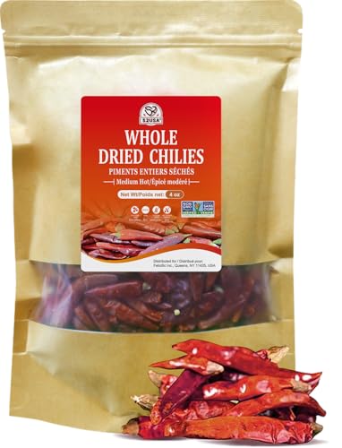 52USA Whole Dried Chilli Peppers, Medium Spicy Dried Chilies 4 Oz, Natural and Premium Red Chili Pepper, Szechuan Red Peppers, Whole Dry Chili Pepper