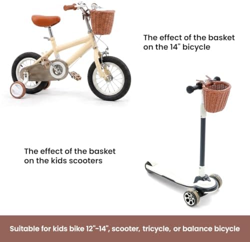 Kids Bike Basket Wicker Woven Front Bicycle Basket for Boys Girls Mini Handlebar Basket for Kids Bike or Scooter