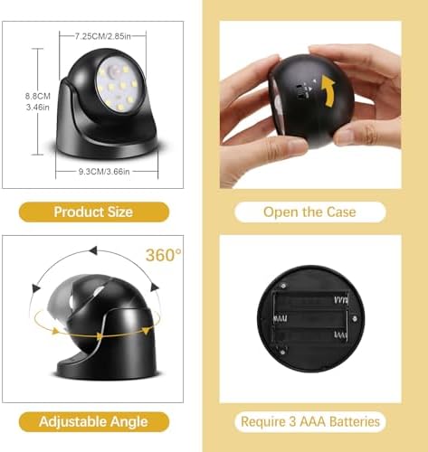 6000K Battery Motion Sensor Light Outdoor Waterproof Wireless LED Battery Powered Wall Light Auto On/Off Night Light 2 Pack Cool White