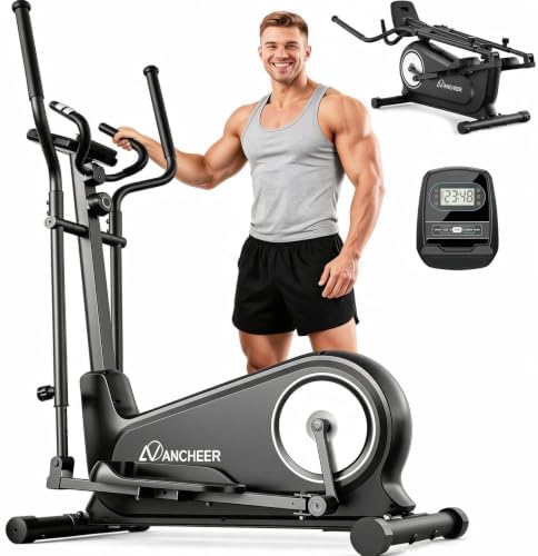 ANCHEER Elliptical Exercise Machine Foldable Elliptical Trainer 16" Stride | Ultra-Silent Elliptical Machine for Home, 550LBS Loading Capacity, 16 Resistance Levels &Pulse Rate Grips &Adjustable Pedals