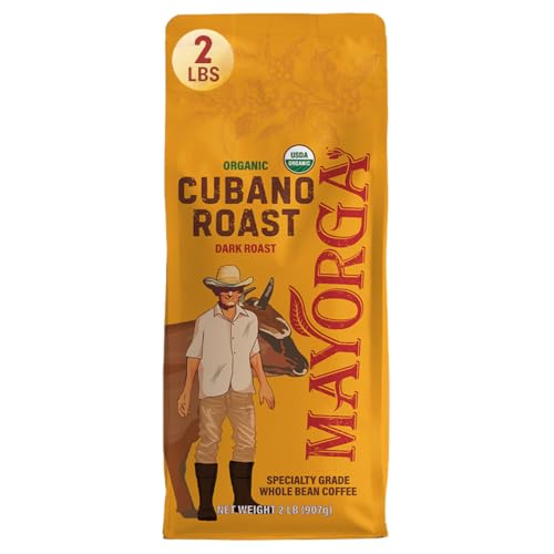 Mayorga Organic Coffee 12oz Cafe Cubano Roast - Dark Roast Whole Bean Coffee Specialty Grade, 100% Arabica, Slow Roasted, Bold and Smooth Flavor with Low Acidity - USDA Organic, Non-GMO, Kosher,