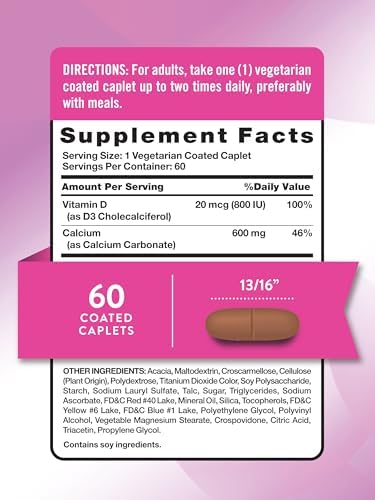 Nature's Truth Calcium 600 mg with Vitamin D3 | Coated Caplets | Calcium Carbonate | Vegetarian