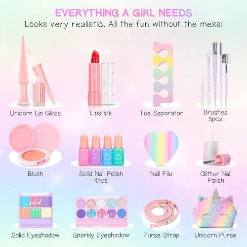 Kids Real Makeup Kit with Unicorn Purse Non Toxic Washable Make Up Set
