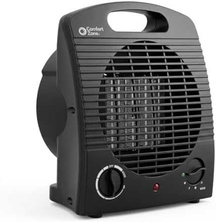 Comfort Zone Indoor Space Heater, Portable, Fan Forced, Electric, Adjustable Thermostat, Overheat Sensor, Safety Tip-Over Switch, & Stay Cool Housing