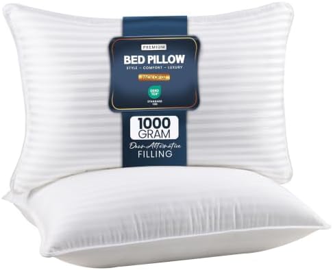 Utopia Bedding Hotel Bed Pillows for Sleeping, Pillows King Size Set of 2 | Down alternative pillows, cooling hotel quality, luxury comfort for back, side & stomach sleepers, Premium Stripes, White