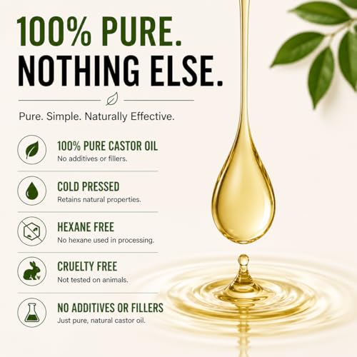 Aria Starr Castor Oil Cold Pressed - 16 FL OZ - 100% Pure Hair Oil For Hair Growth, Face, Skin Moisturizer, Scalp, Thicker Eyebrows And Eyelashes