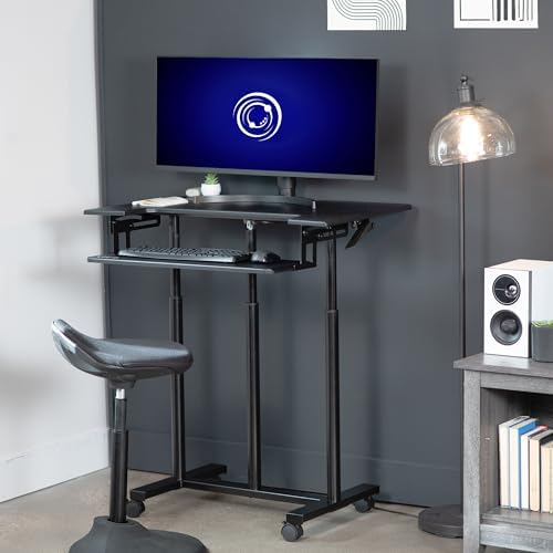 VIVO Mobile Height Adjustable Table, Stand Up Desk Cart with Sliding Keyboard Tray, Computer Workstation, Rolling Presentation Cart, Black