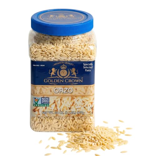 Golden Crown Orzo Pasta - Non GMO & Vegan - All Natural Rice-shaped Pasta in Bronze Cut - Made with 100% Whole Wheat - Perfect for Cold Salad