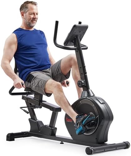 Sunny Health & Fitness Smart Recumbent Bike, Wide Cushioned Seat & Back, Indoor Cycling Machine for Adult/Seniors Home Exercise, Free SunnyFit App Connection