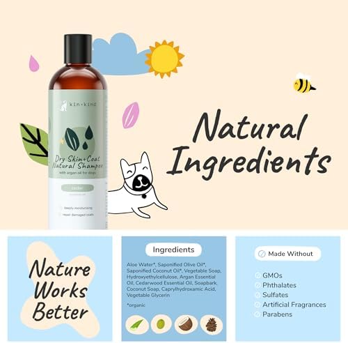 kin+kind Dry Skin + Coat Natural Dog Shampoo - for Dry Skin & Coat - Argan Oil Moisturizing Clean - Cedarwood Fragrance - 12 fl oz