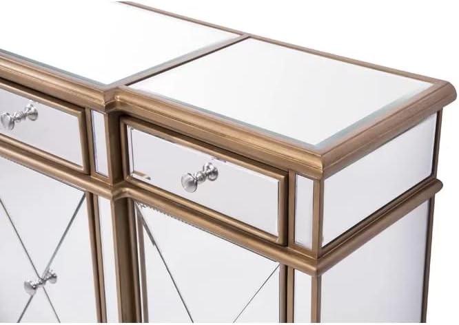 60 Inch Gold Wood Frame Mirrored Panels Andrea Storage Sideboard Buffet Cabinet for Living Room