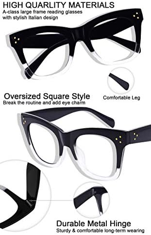 MARE AZZURO Oversized Reading Glasses Women Trendy Large Readers 0 1.0 1.25 1.5 1.75 2.0 2.25 2.5 2.75 3.0 3.5 4.0 5.0 6.0 (Black, 250)