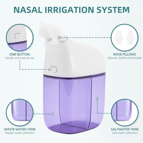 Nasal Irrigation System with 30 Saline Packets, Sinus Rinse Machine, Nose Sinus Cleaner Machine with Water Tank & Waste Collection Tank - Blue