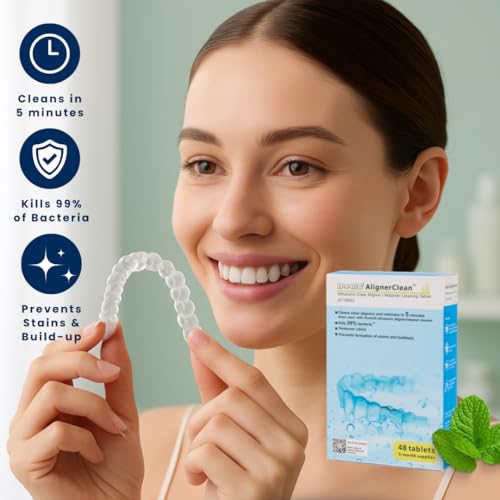 iSonic AlignerClean Denture Cleaner Tablets for Aligners, Retainers, Night Guards and CPAP Components, Ultrasonic Cleaning, 48 Count (1 Pack)