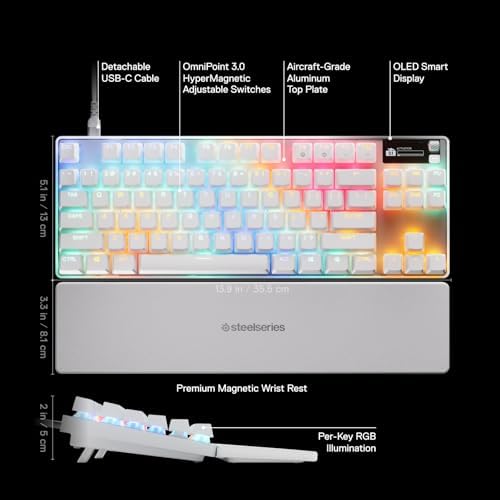 SteelSeries Apex Pro TKL Gen 3 White OmniPoint 3.0 Switches — Adjustable Actuation — Rapid Trigger — Game-Ready Presets — Protection Mode
