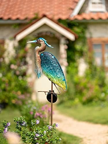 TERESA'S Collections Garden Decor for Outside Blue Heron Solar Lights, 42" Glass Lawn Ornaments with Outdoor Lights Decorative Stake