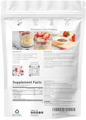 Micro Ingredients Organic Triple Fiber Powder, 2lb | Natural Prebiotic to Support Digestive & Gut Health | Soluble, Easily Digestible | Unflavored