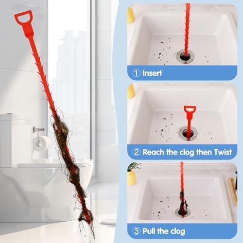 25ft Drain Auger Heavy Duty, Professional Plumbing Snake with Drill Adapter, Manual & Powered Clog Remover for Kitchen, Bathroom, Shower Sink & Bathtub, Flexible Pipe Snake Cleaner with Gloves