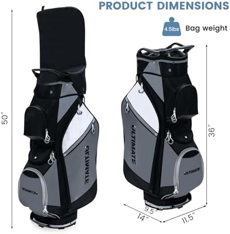 ULTIMATE Golf Cart Bag w/14 Way Top Dividers, Lightweight Golf Stand Bag w/Rain Hood & 7 Zippered Pockets Including a Cooler Pocket, Umbrella Holder