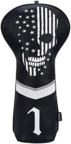 Skull Golf Head Covers Black Synthetic Leather Skeleton Golf Headcovers Set