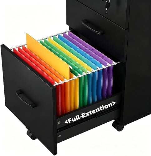 File Cabinet With Lock, 3 Drawer Wood Rolling Filing Under Desk for Home Office, Storage Fits Letter/A4 Size, Mobile Printer Stand, White