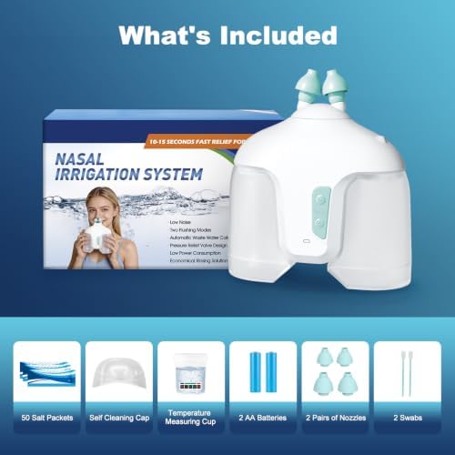 Sonmol Electric Nasal Irrigation System with 50 Saline Packets | Dual Gentle & Strong Cleaning Modes, Nasal Congestion Relief, Auto Pressure Relief