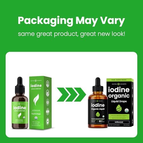 Organic Iodine Liquid Drops - 250 mcg Iodine Supplement for Women & Men - Potassium Iodide Solution 250 mcg - 590 Servings - Thyroid