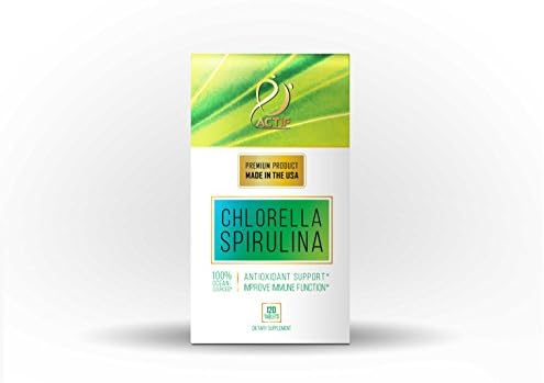 ACTIF 100% Ocean Cleaned Organic Chlorella and Spirulina, Non-GMO, Best Detox and Vegan Diet Supplement, Made in USA - 120 Tablets