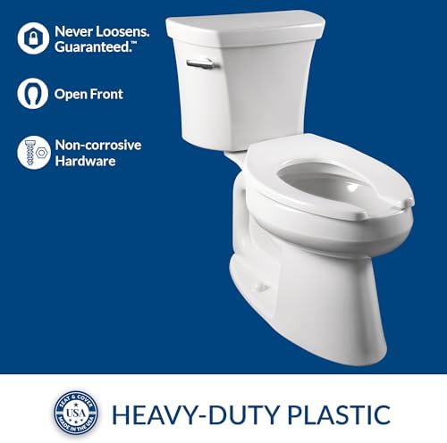 CHURCH 295CT Commercial Open Front Plastic Toilet Seat, Heavy Duty Industrial Seat without Lid, Secure Installation for Long Lasting Use, Made in USA, Elongated, Black