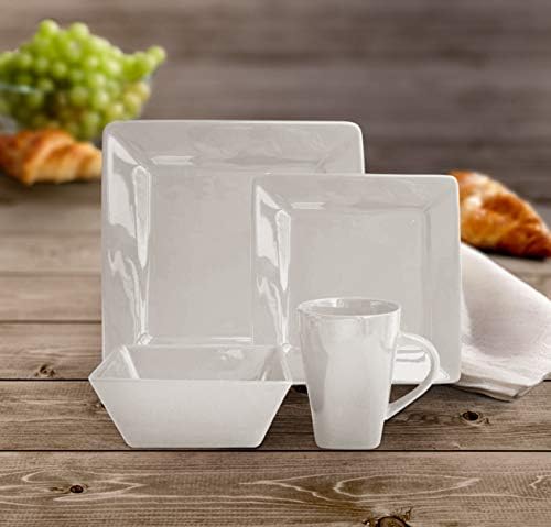 Kingsley Square Dinnerware Set, 16-Piece, White