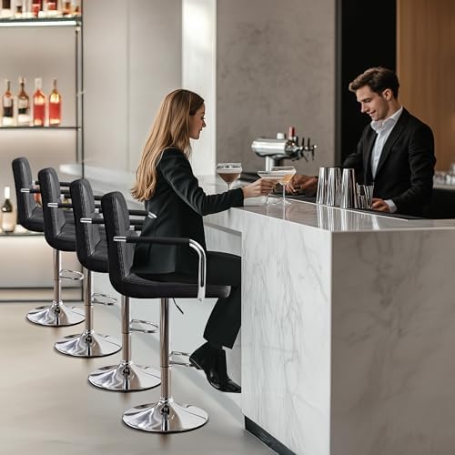 Yaheetech Bar Stools Set of 2, Swivel with Backs, Adjustable Height, White | 360° Swivel Barstools Feature Padded PU Leather Seats, Supportive Backs, 300 lb Capacity for Kitchen Islands